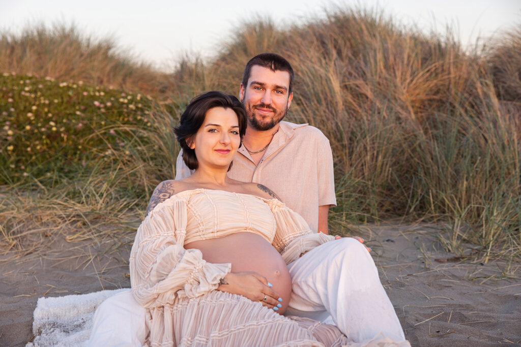 Pregnant couple during an outdoor maternity photoshoot in the Bay Area