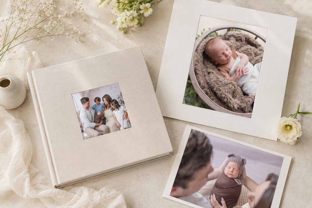 Heirloom family photography album with printed portraits