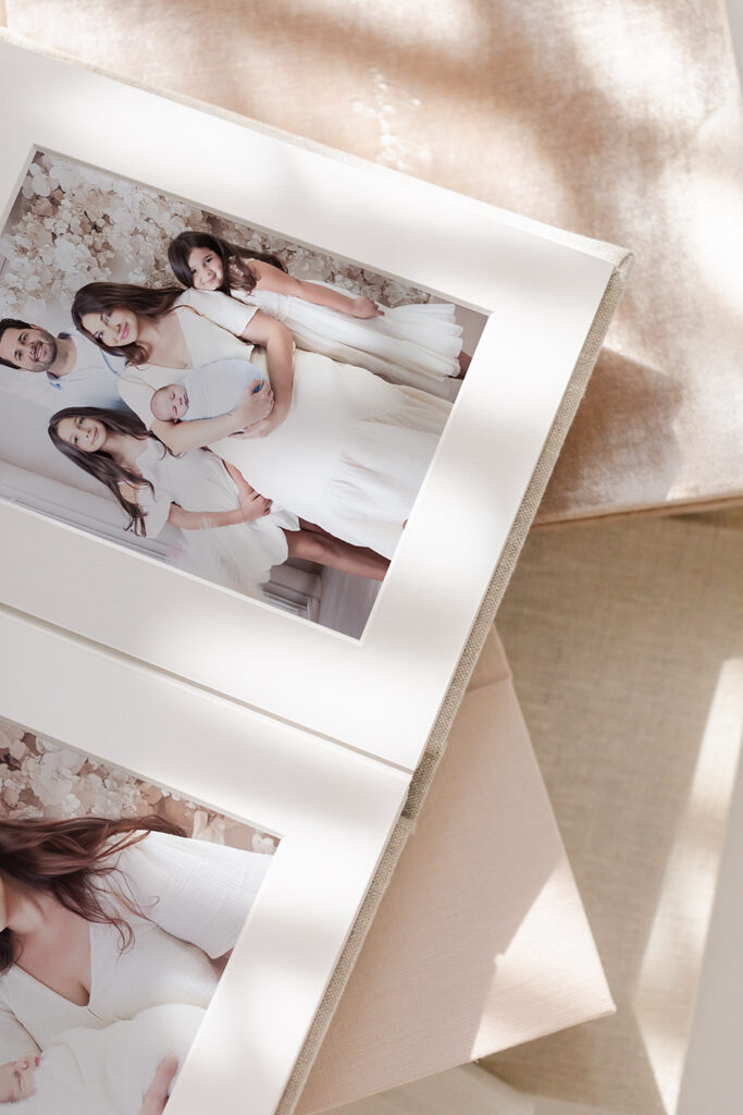 Heirloom family photography album with professionally printed portraits