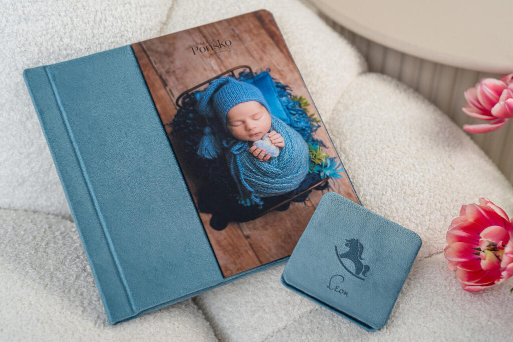 Luxury Heirloom album with newborn photos