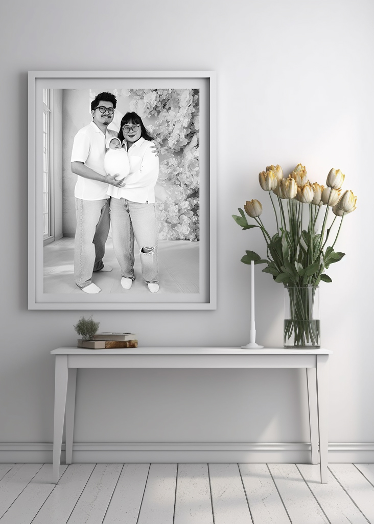 Family photos displayed as custom wall art