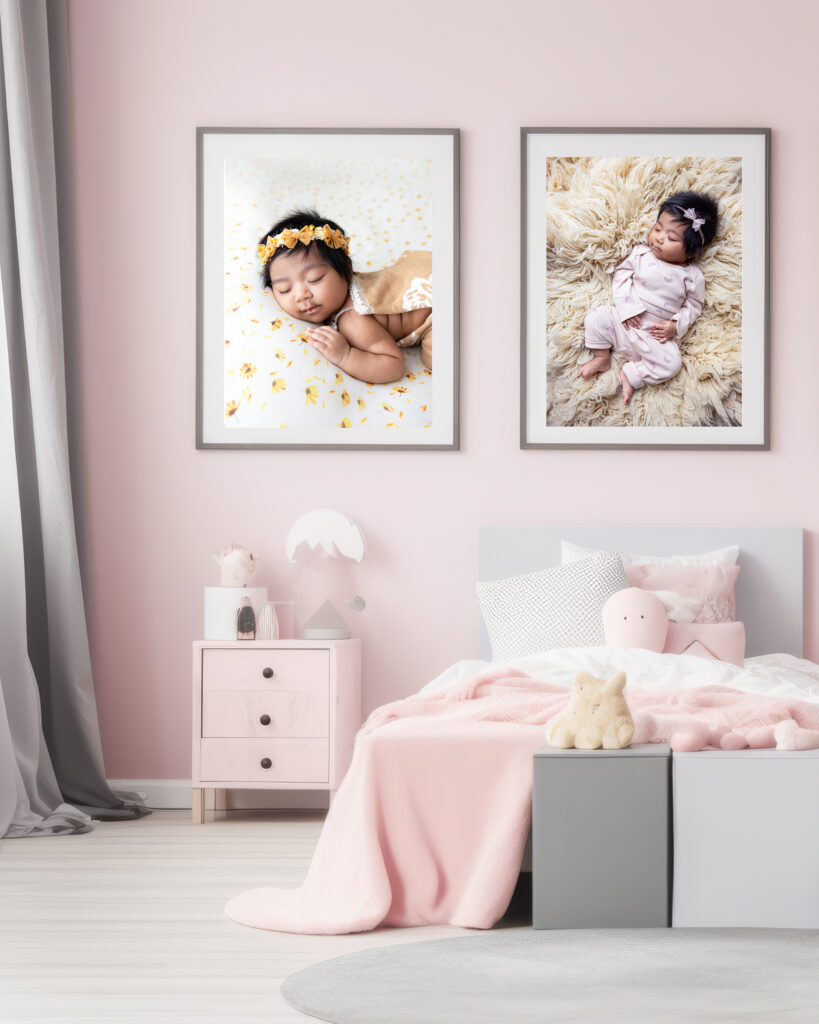 Framed family portrait wall art displayed in a modern living room