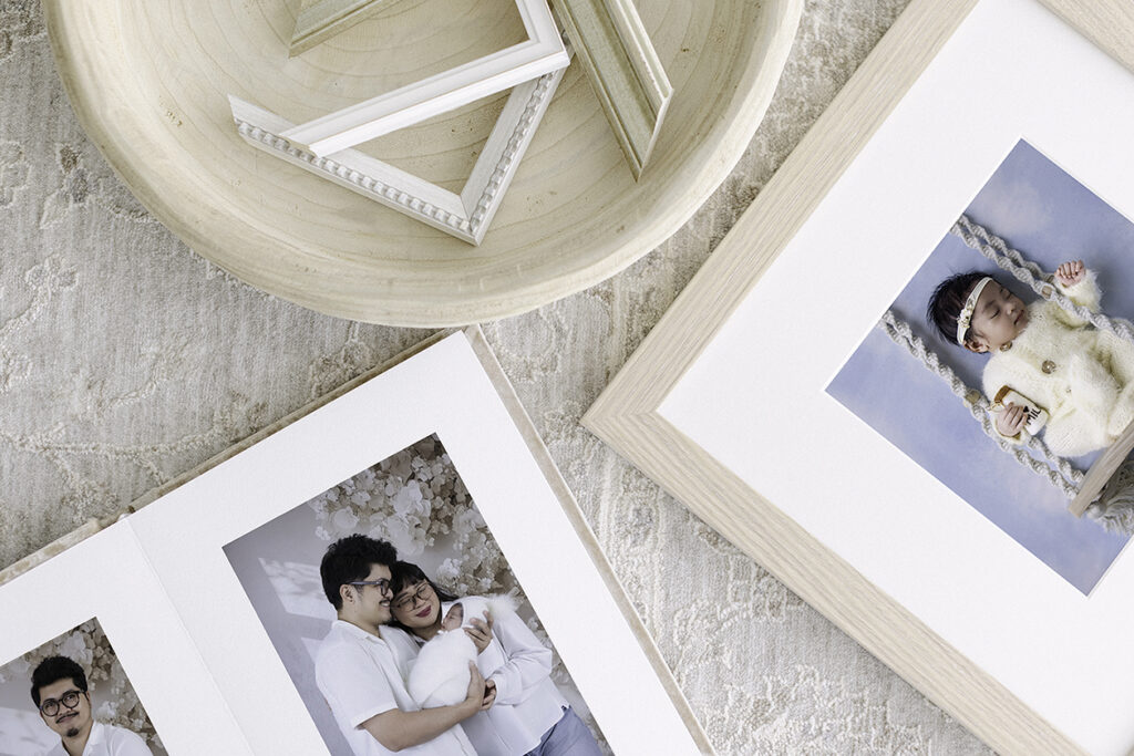 Heirloom photo album and framed family portrait