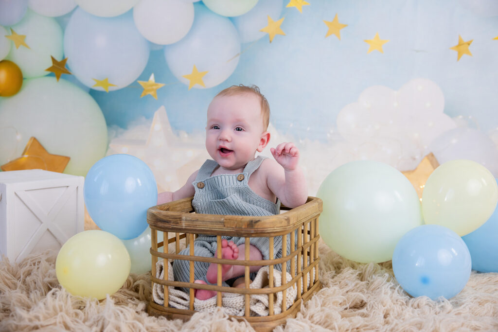 six month photos of baby milestone session